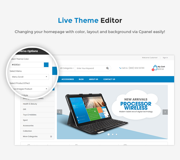 eCommerce Prestashop Shopping Theme - live editor theme