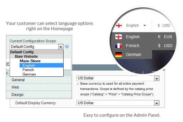 Janu - Multiple languages and currencies