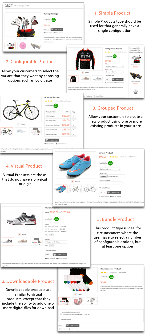 Detail Page with product types