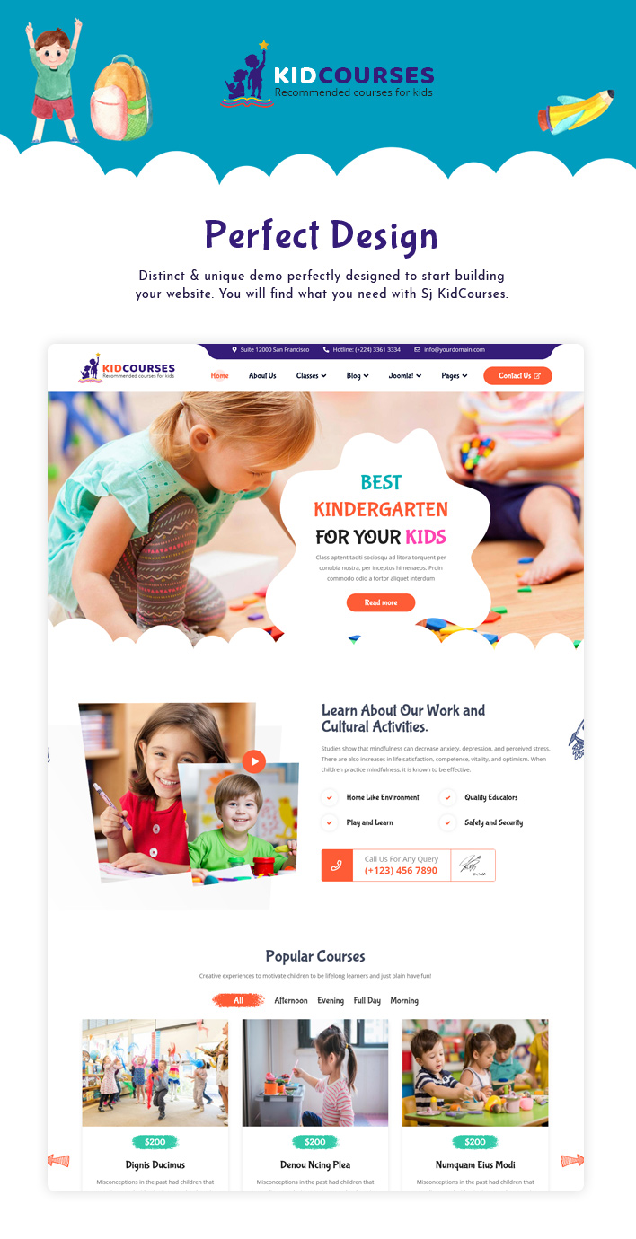 Sj KidCourses - Bunte Vorlage für Kindergarten und Schule Joomla