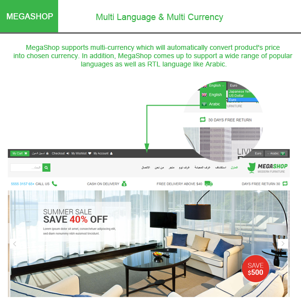 Megashop- Multi language, currency