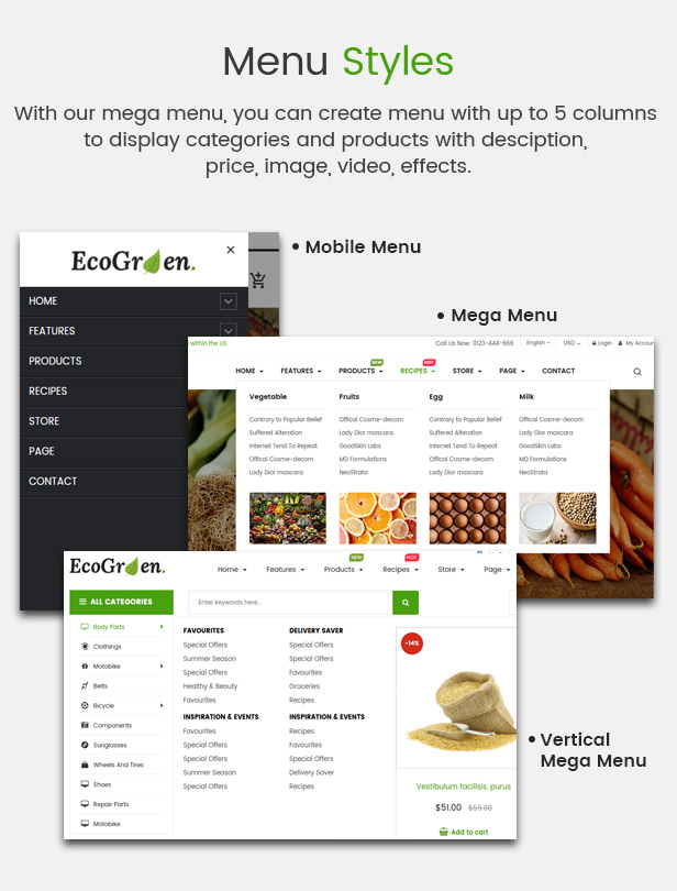 EcoGreen – Multipurpose Responsive OpenCart 3 Theme With Mobile Layouts (Organic Food Topic)