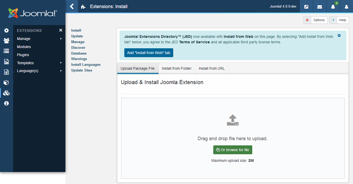 joomla 4 - extension manager