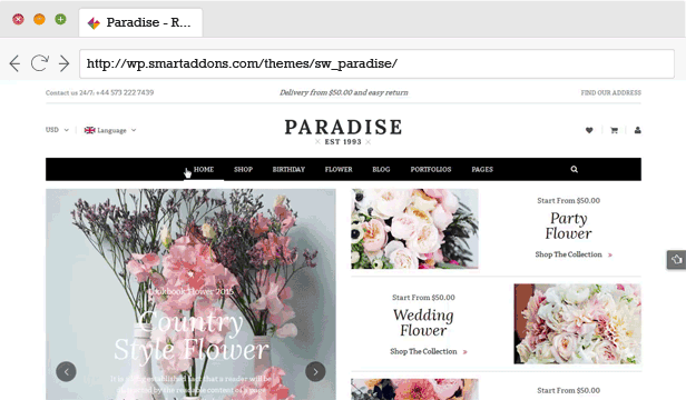 Flower Shop Elementor WooCommerce WordPress Theme - Paradise - Menu styles