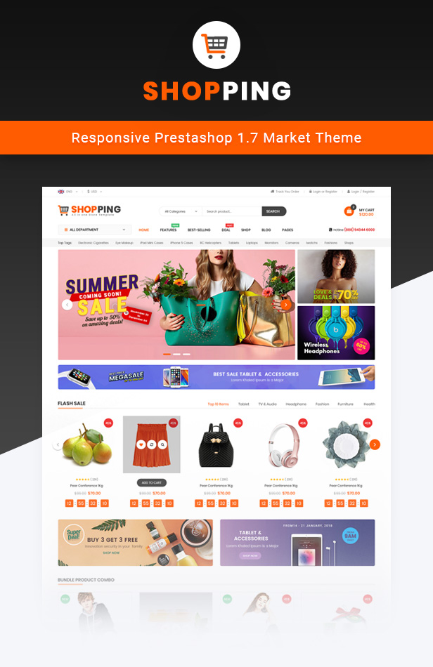 Shopping - Clean Multipurpose Responsive PrestaShop 1.7 eCommerce Theme with Mobile Layout Supported - 2