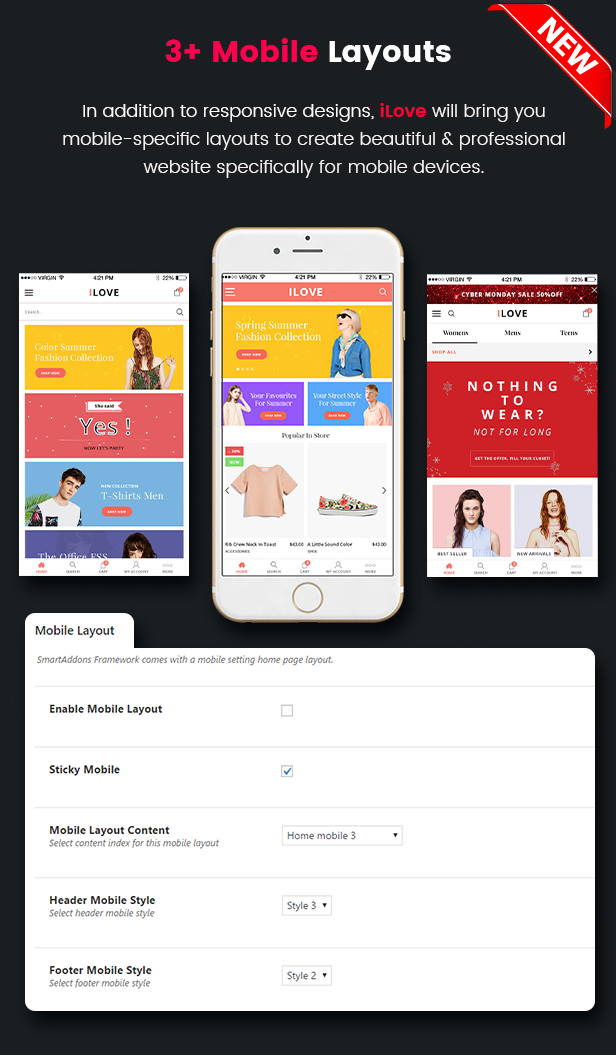 Mobile Dedicated Layouts - Ilove fashion ecommerce wordpress theme